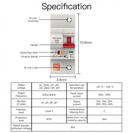 Inteligentny bezpiecznik TUYA Wifi circuit 3P 25A Inteligentny bezpiecznik TUYA Wifi circuit 3P 25A