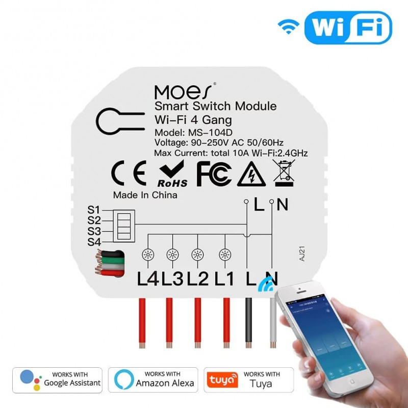 TUYA Quadruple Smart Switch Mini Wi-Fi TUYA MS-104D TUYA Quadruple Smart Switch Mini Wi-Fi TUYA MS-104D