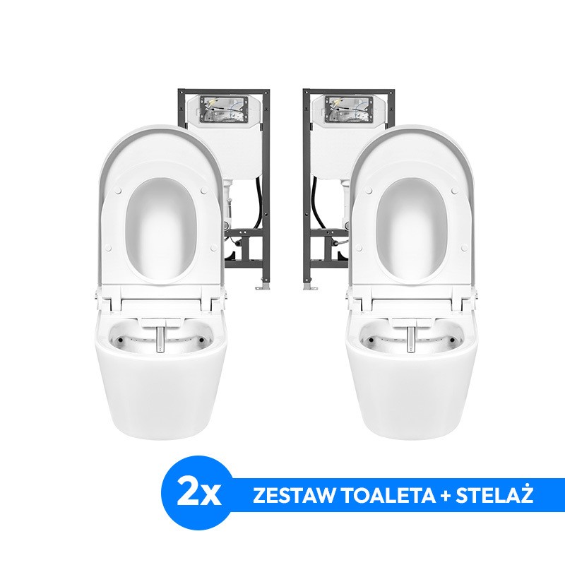 Zestaw dwóch inteligentnych toalet myjących Clean Wave Breeze 700 ze stelażem Zestaw dwóch inteligentnych toalet myjących Clean Wave Breeze 700 ze stelażem