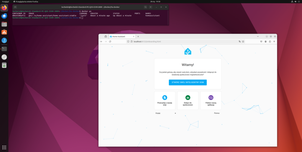 Home Assistant uruchomiony za pomocą Dockera