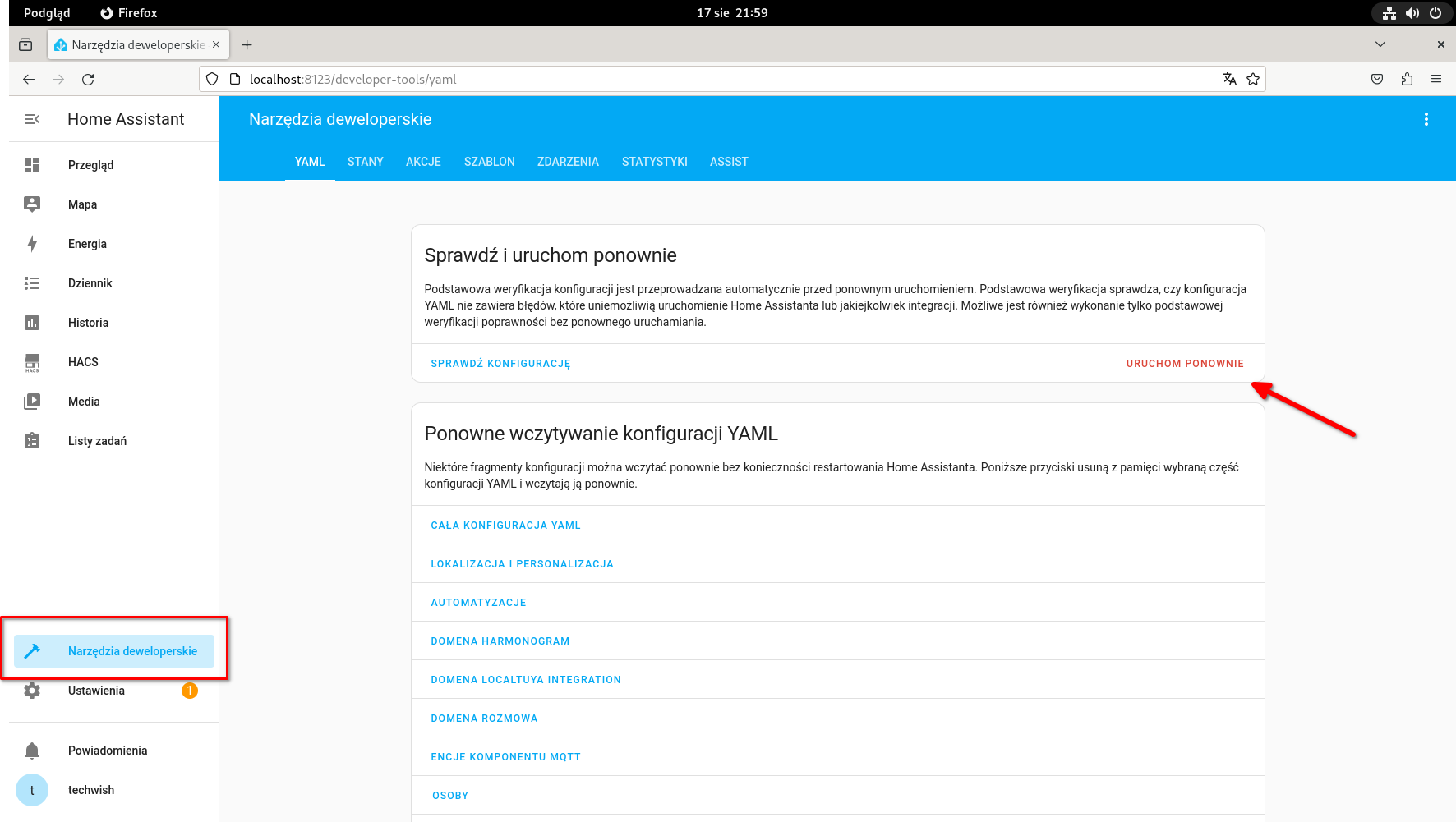 Restartowanie Home Assistant